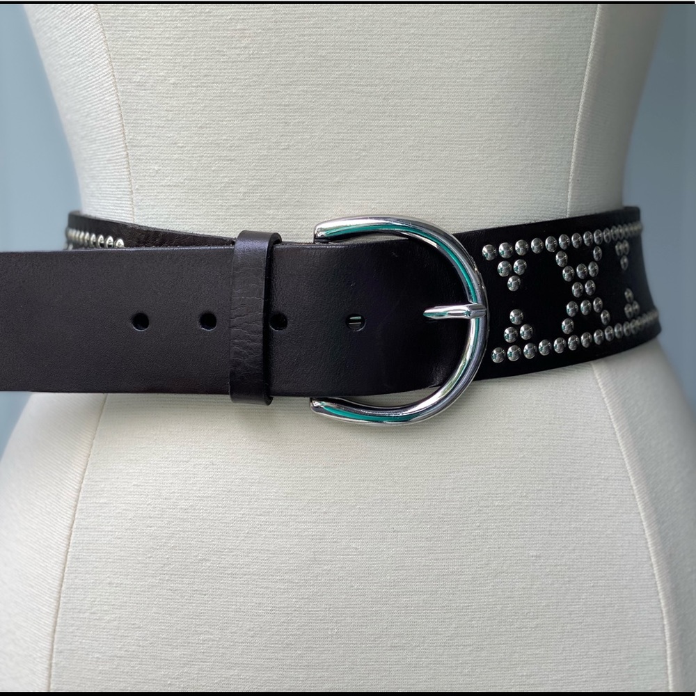 Vintage Studded Black Leather Belt